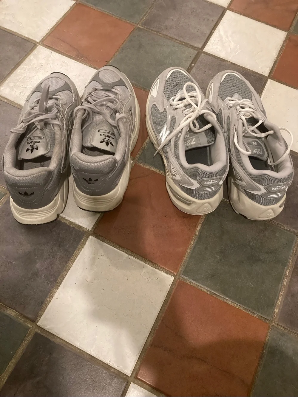 Adidas  Men’s  Light Gray Chunky Sneakers and New Balance 725’s